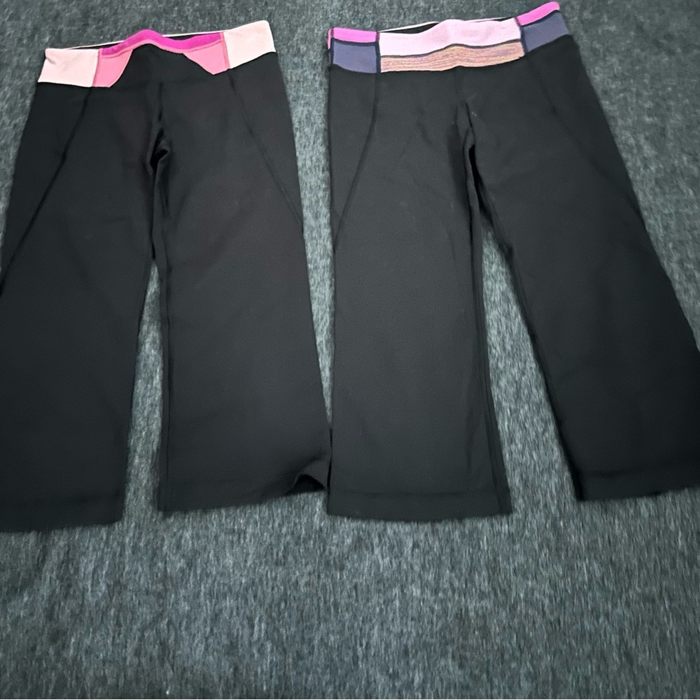 Lululemon Athletica Black Leggings with Pink and Purple Waistband